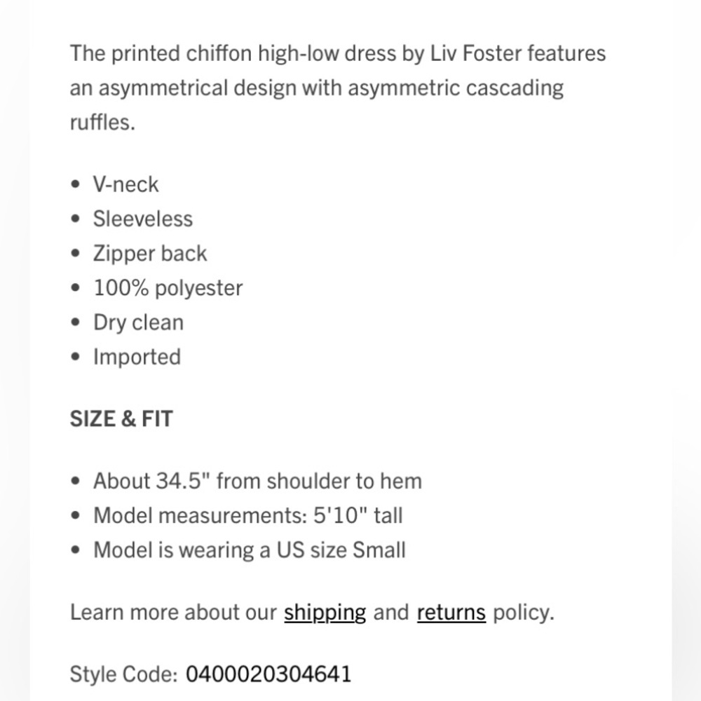 Liv Foster Women’s Printed Chiffon Asymmetrical High Low Sleeveless Dress size 6 - Picture 3 of 14